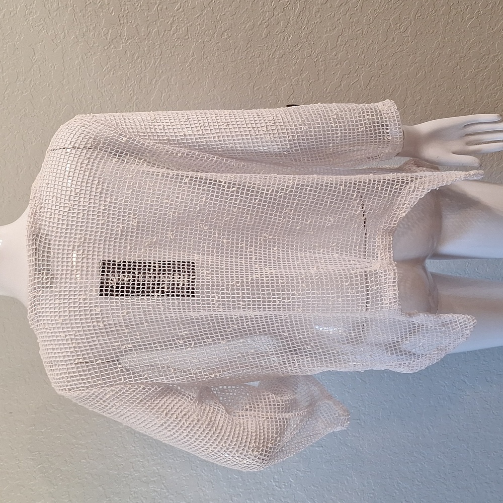 NWT NINA LEONARD White CROCHET TOPPER SHRUG - Picture 5 of 10